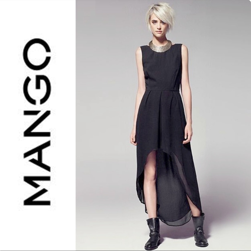 MANGO Hi Low Black Chiffon Dress Sz Small